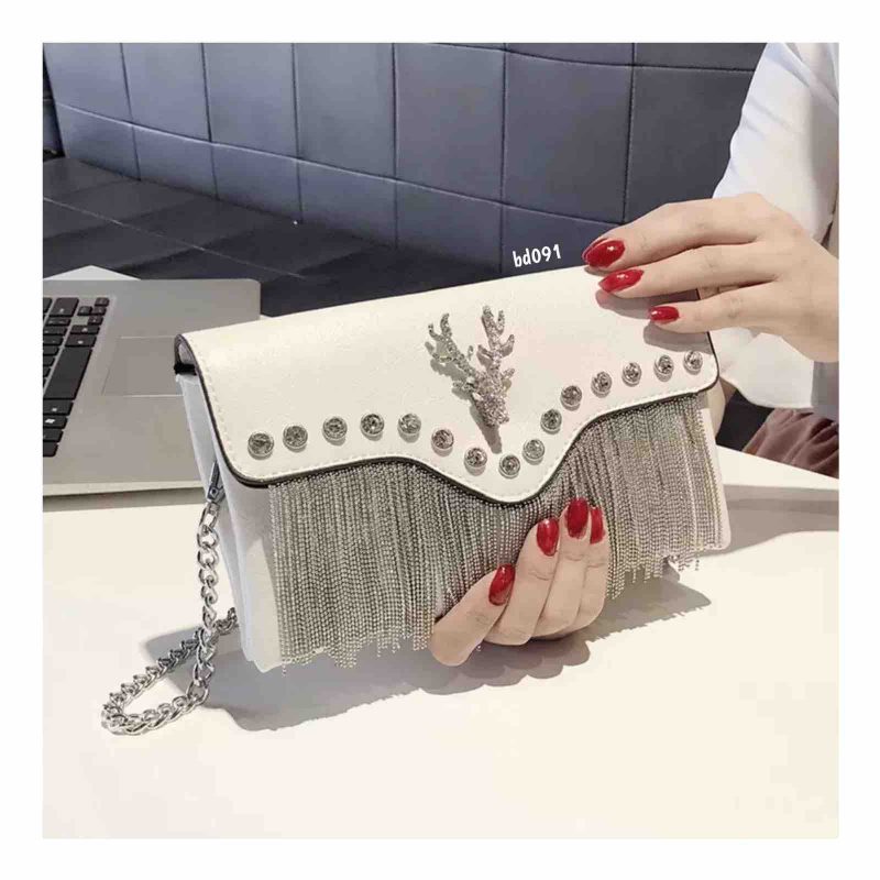 Bolso Hueso apliques plateados cadenas frontal aplique reno 22Cm*13Cm 11 - Image 2