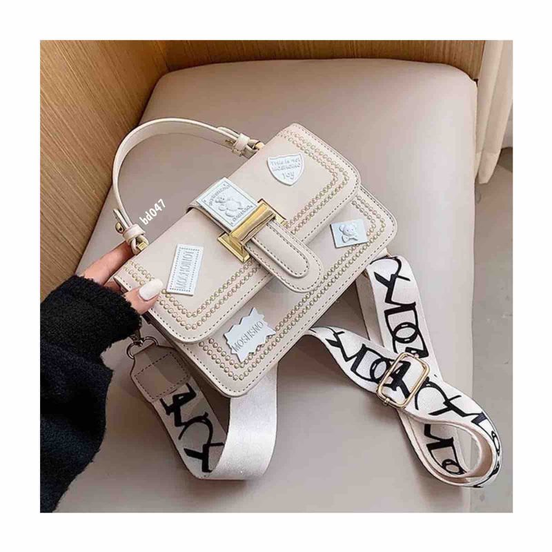 Bolso Beige apliques blancos correa gruesa 19Cm*13Cm 003 - Image 2