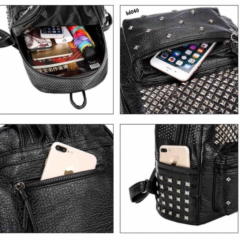 Bolso Negro apliques plomo textura corrugada tres compartimientos dos cargaderas 25Cm*27Cm 164 - Image 2