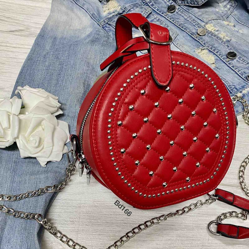 Bolso rojo circular taches plateados 17cm*18cm 1187