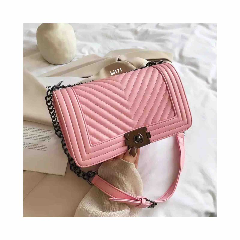 Bolso rosado cadena plomo 15cm*25cm 1192