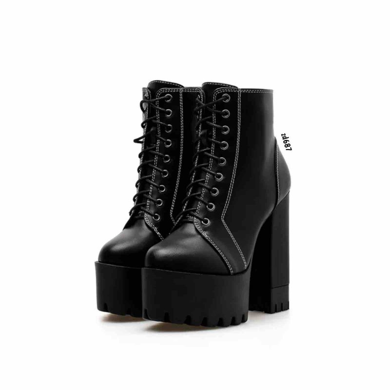 Botín negro cordones plataforma 5cm tacon 14cm