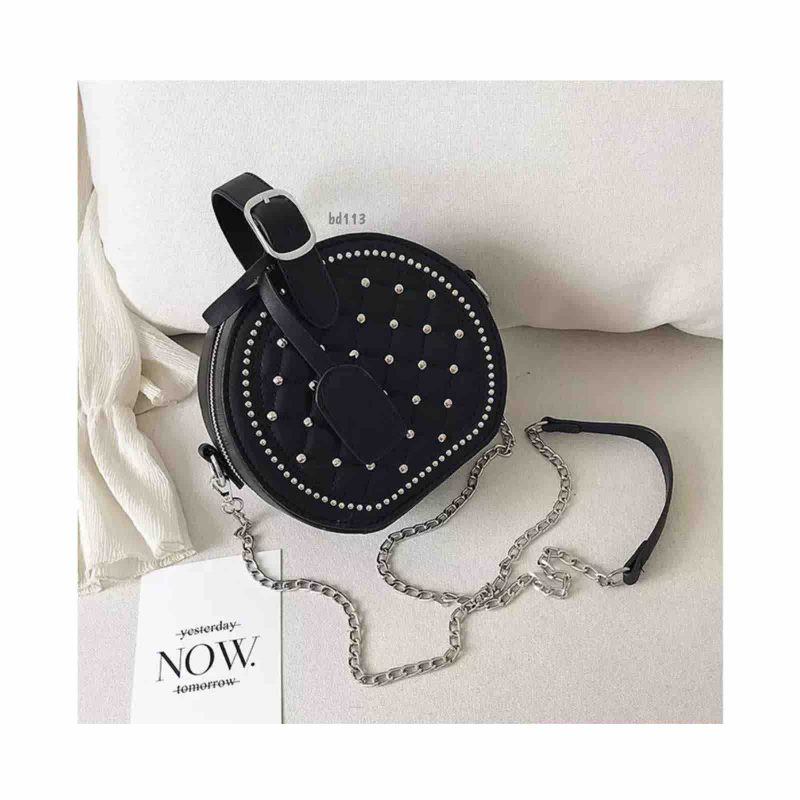 Bolso negro circular apliques plateados 17cm* 18cm 1187 - Image 2