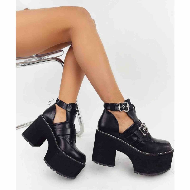 Botín negro dos correas plataforma 6cm tacón 10cm 66-377