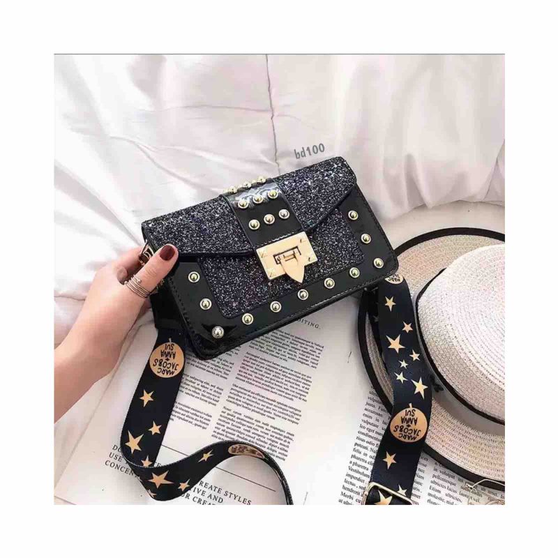 Bolso negro apliques dorados brillante 20cm* 13cm 9009 - Image 2