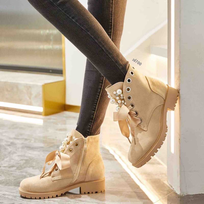 Botin Café gamuza cordon perlas cierre lateral 3Cm 20 8371