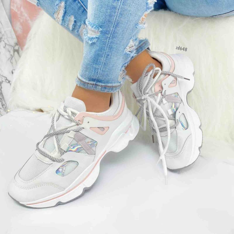 Tenis blanco parte tornasol y rosado