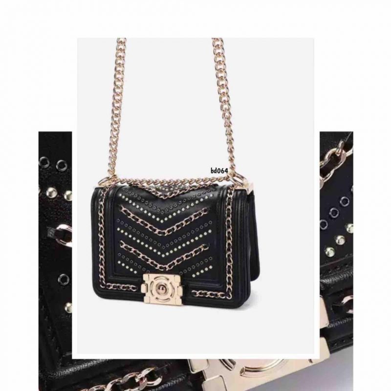 Bolso Negro cadena aplique plomo dorados cadenadorados 196Cm*13Cm 8386