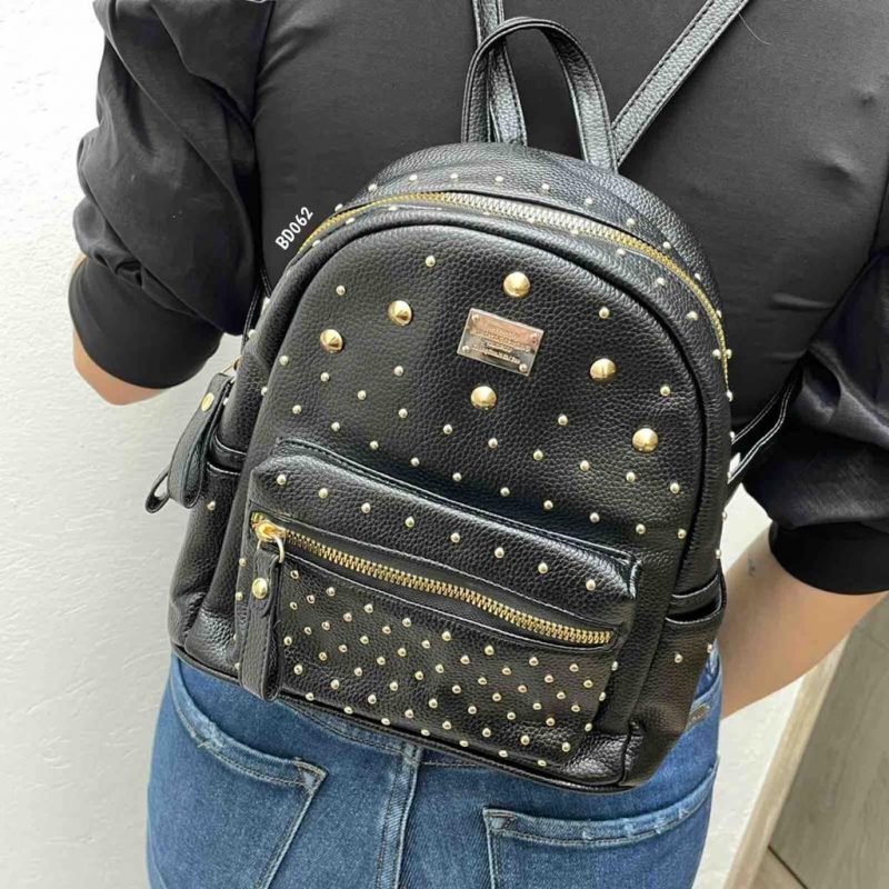 Bolso Negro apliques dorados dos compartimentos dos correas 22Cm*23Cm CQ028