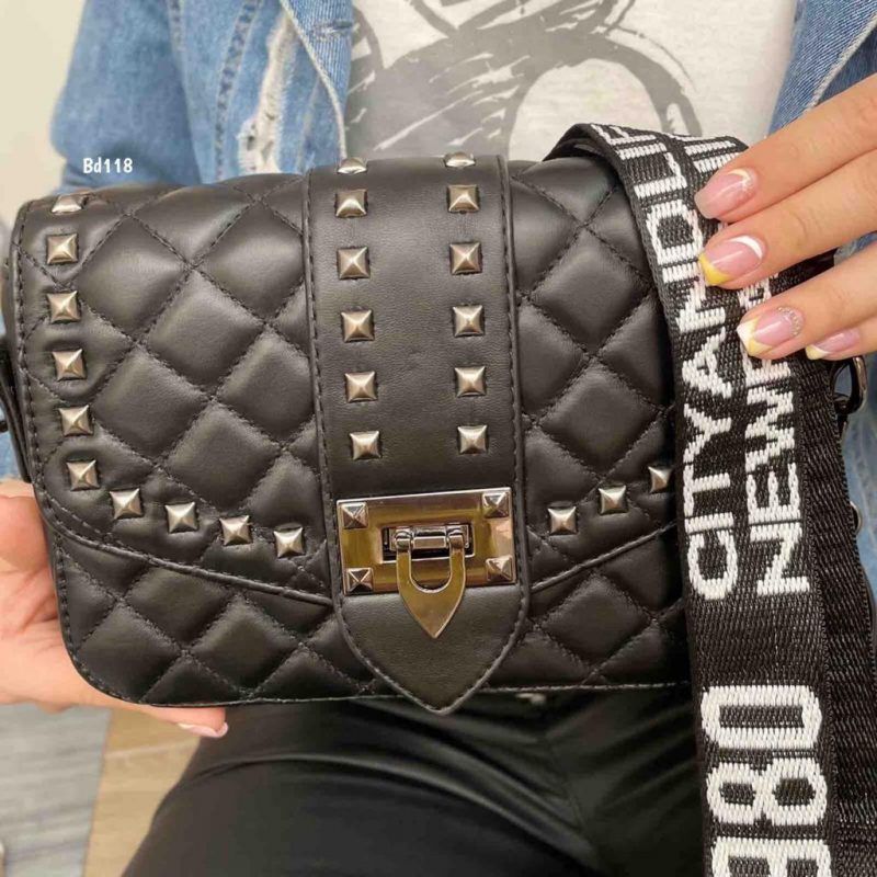 Bolso negro apliques plomo cuadrados 20cm* 15cm 610 - Image 2