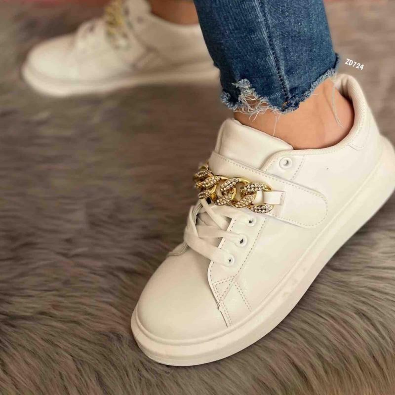 Tenis Blanco cordon frontal cadena dorada J09-7