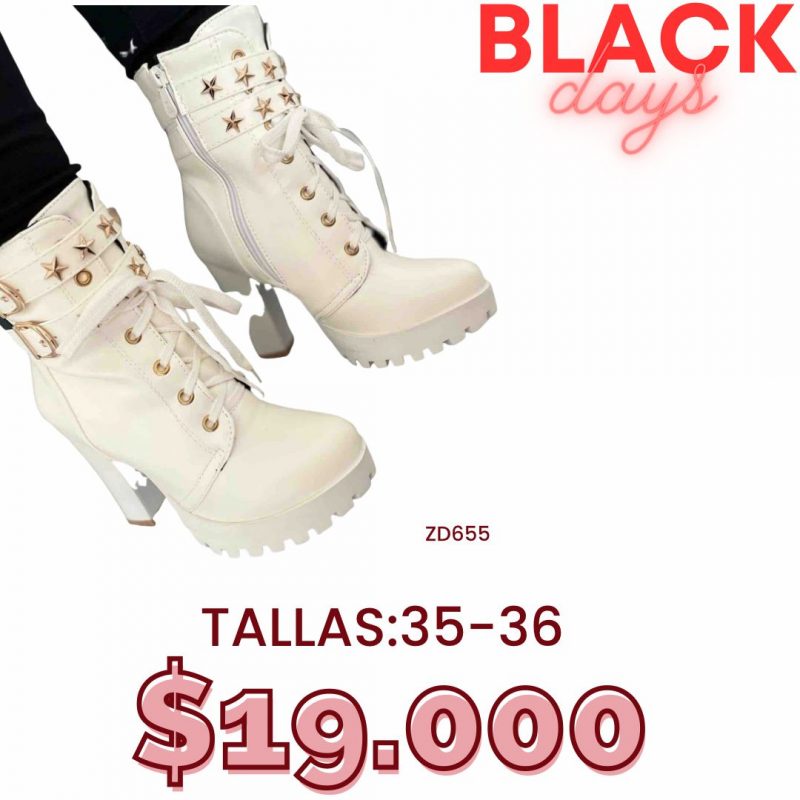 Botin blanco apliques estrellas doradas tacón 10cm 197