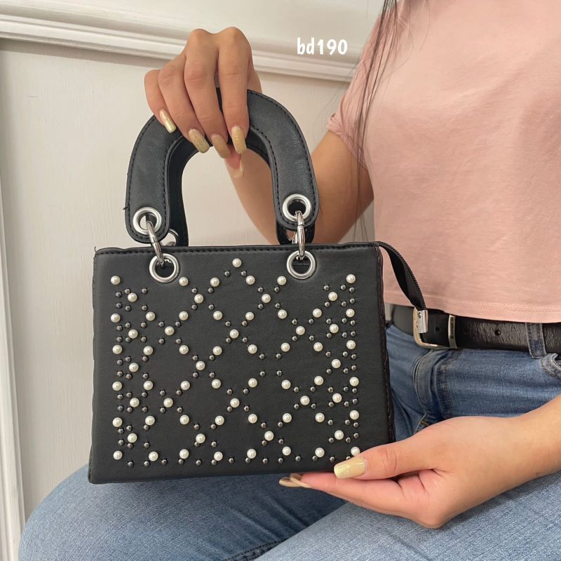 Bolso negro apliques perlas taches plomo 15cm*20cm 2265 - Image 2