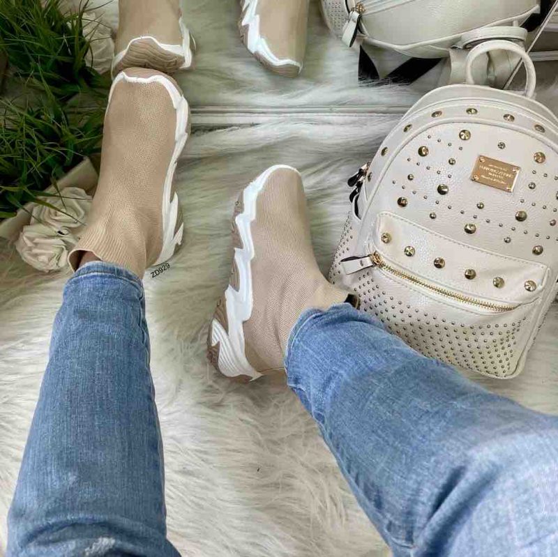 Tenis beige tipo media C7-RA18