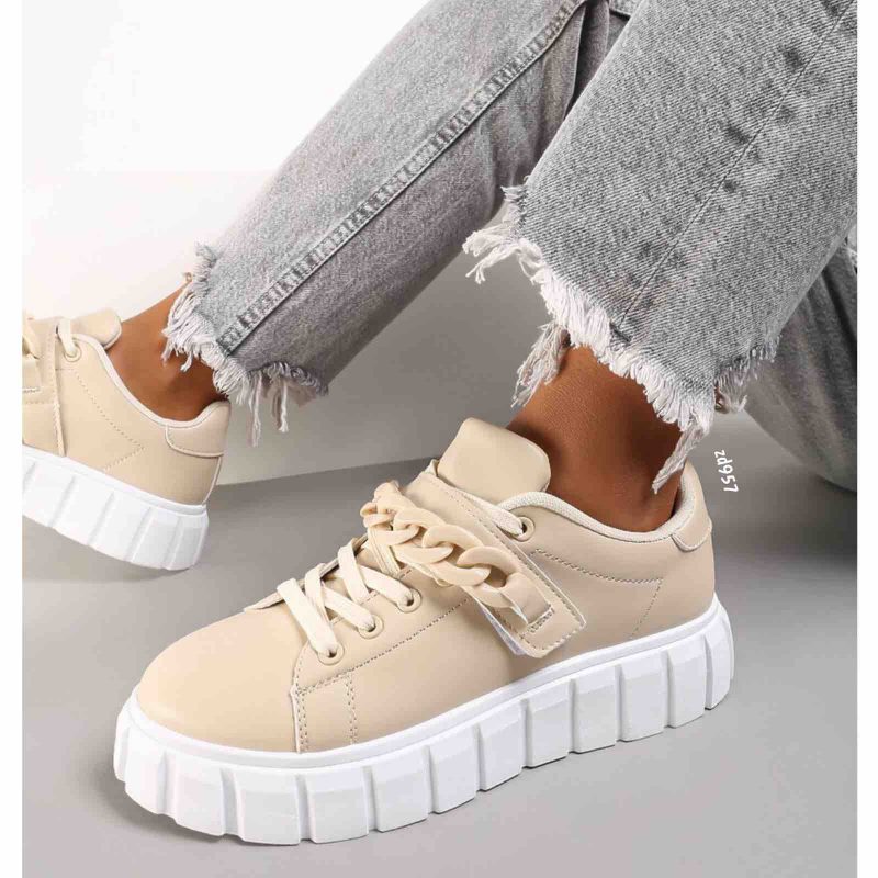 Tenis beige suela blanca cadena beige C57-6369 - Image 2