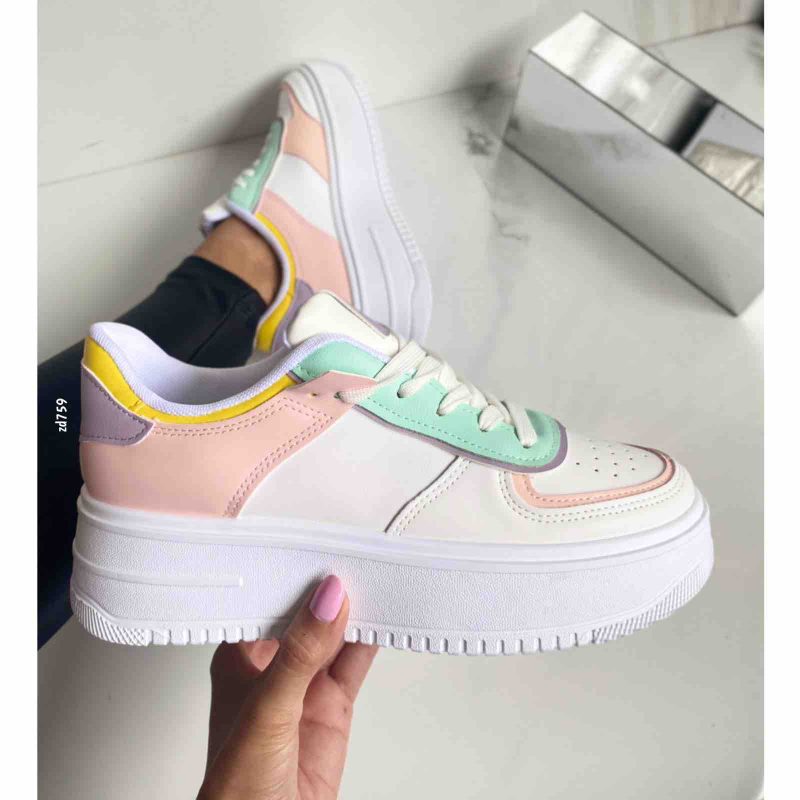 Tenis blancos colores pastel suela 5cm B0-807 - Image 2
