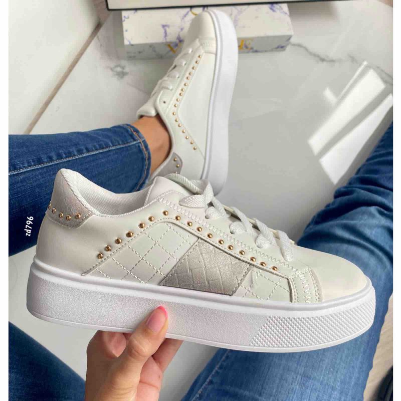 Tenis blancos taches dorados parte gris C21-2062