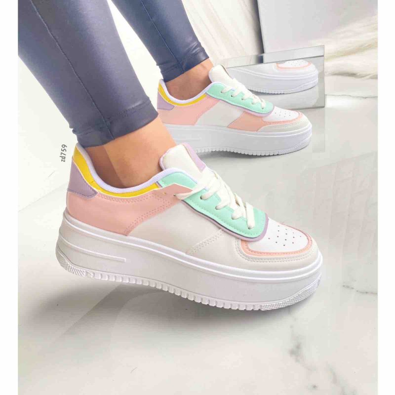 Tenis blancos colores pastel suela 5cm B0-807