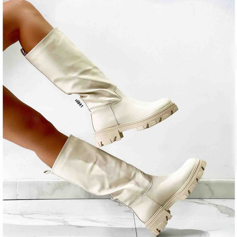 Bota caña alta beige suela 5cm C3-U9X90037-7