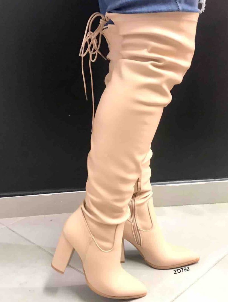 Bota caña alta nude cordón tacón 9cm 9366