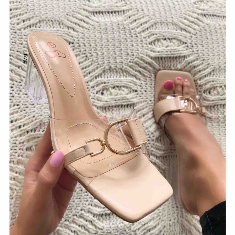 Sandalia Nude aplique dorado tacon 6Cm fc-95