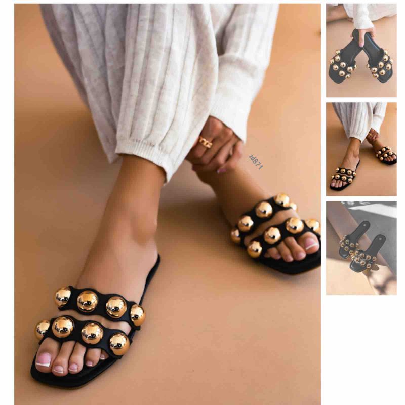 Sandalias negras dos correas apliques dorados C44-AG-630 - Image 2