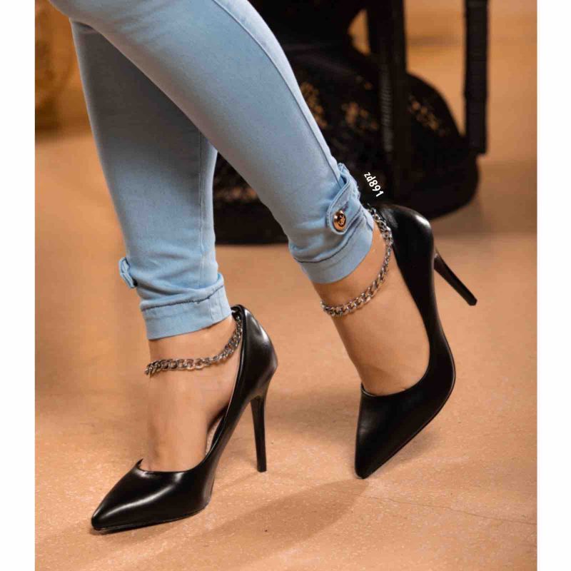 Stiletto negro cadena plateada tacón 11cm C24-1BS-0494