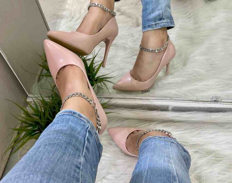 Stiletto rosa cadena plateada tacón 11cm C24-1BS-0494