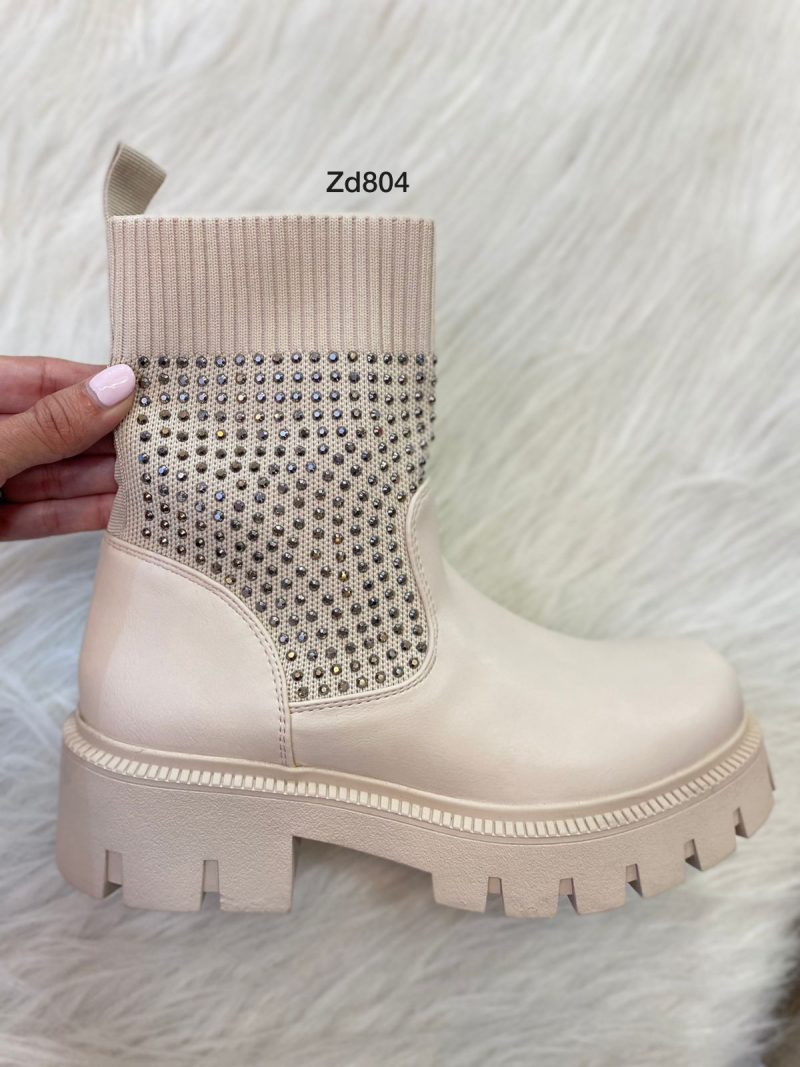 Botines beige tipo media apliques dorados suela 5cm C22-LQ-27