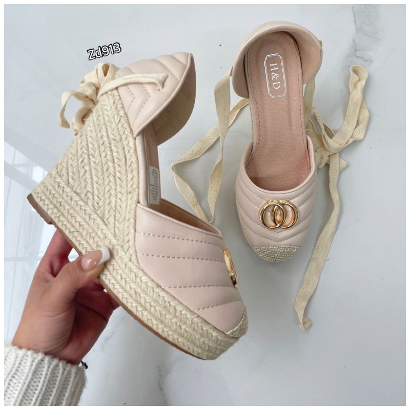 Sandalia nude suela yute acordonada aplique dorado tacón 12cm C29-L88-281 - Image 2
