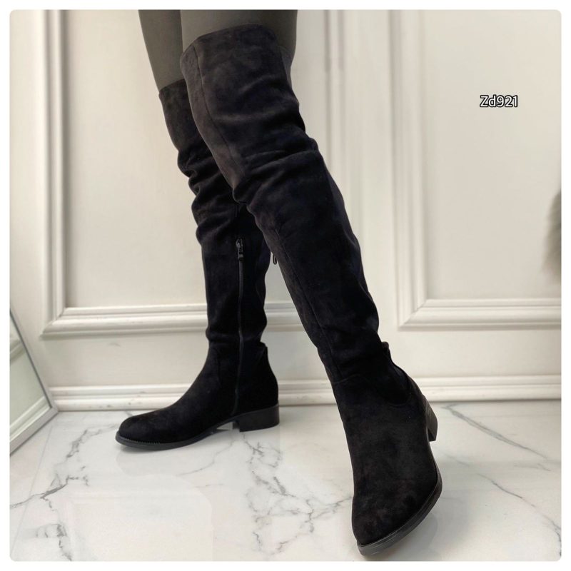 Bota negra caña alta gamuza elastico parte trasera C15-Y8609