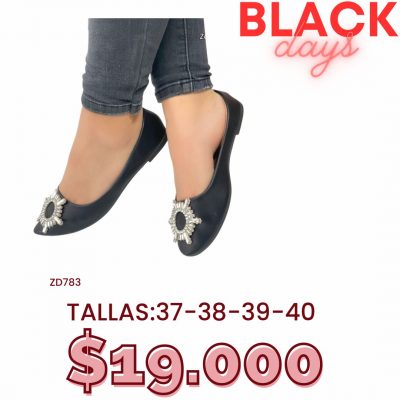 Baleta negra aplique plateado GO-18