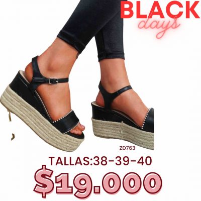 Sandalia negra plataforma apliques plateados plataforma 4cm tacón 9cm W019-15-1