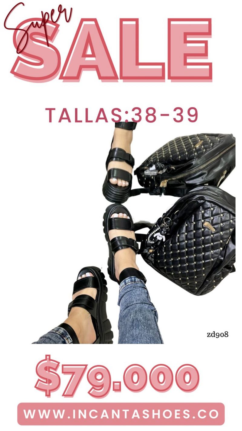 Sandalias negras 3 correas plataforma 7cm C29-XTM20-3