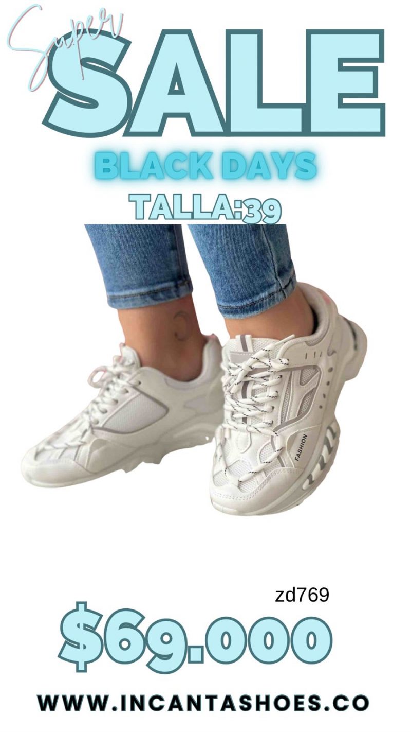 Tenis blancos letras negras partes plateadas B-67