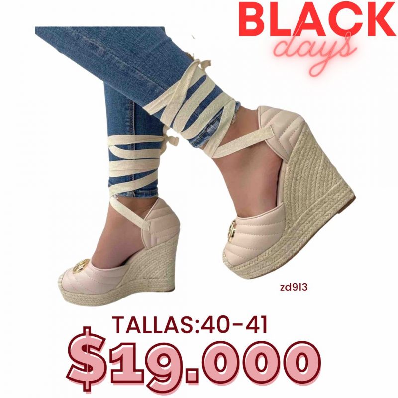 Sandalia nude suela yute acordonada aplique dorado tacón 12cm C29-L88-281