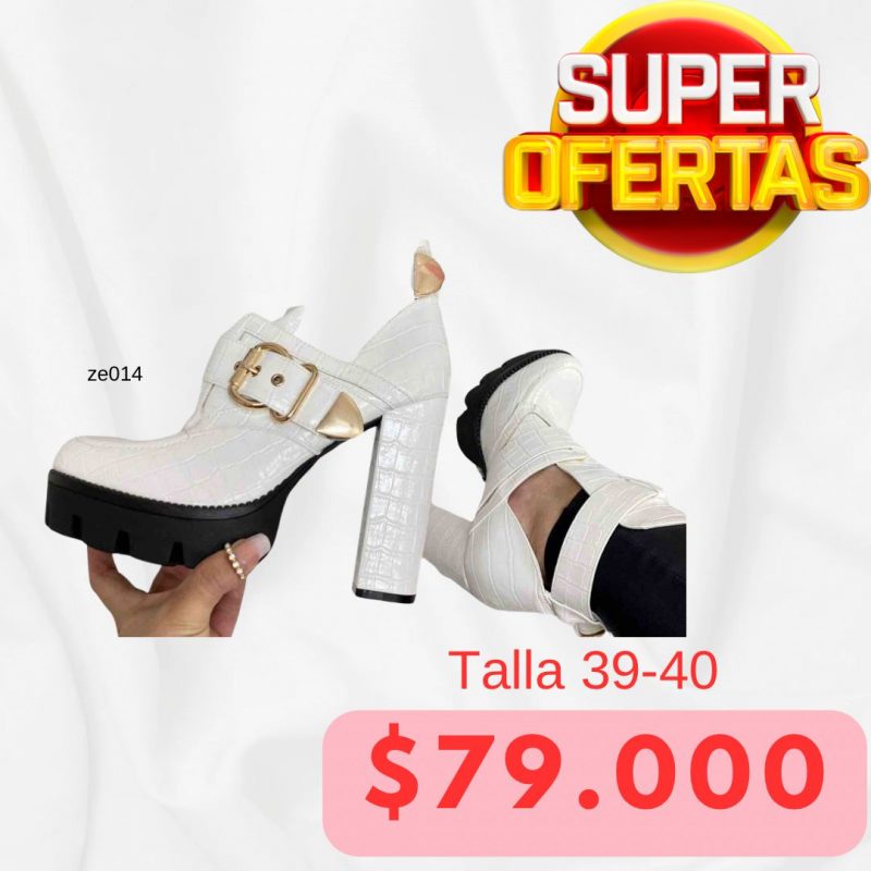 Botín blanco dos correas hebillas doradas tacón 11cm C77-BM500