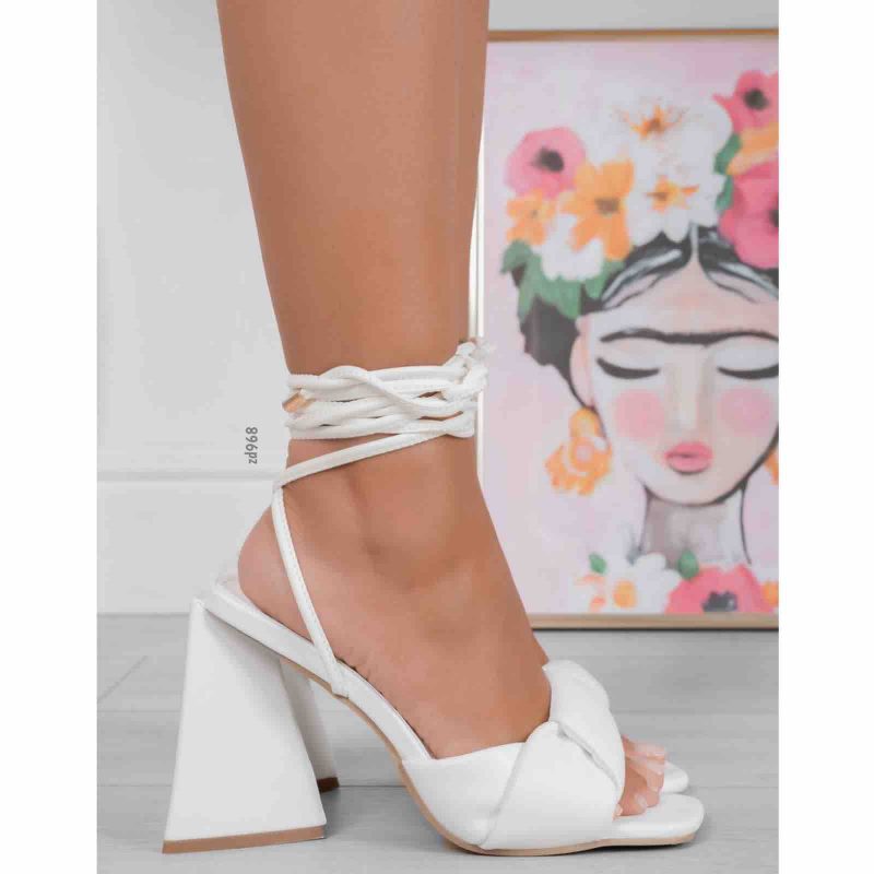 Sandalia blanca tacón triangular 11cm C82-LOLA101