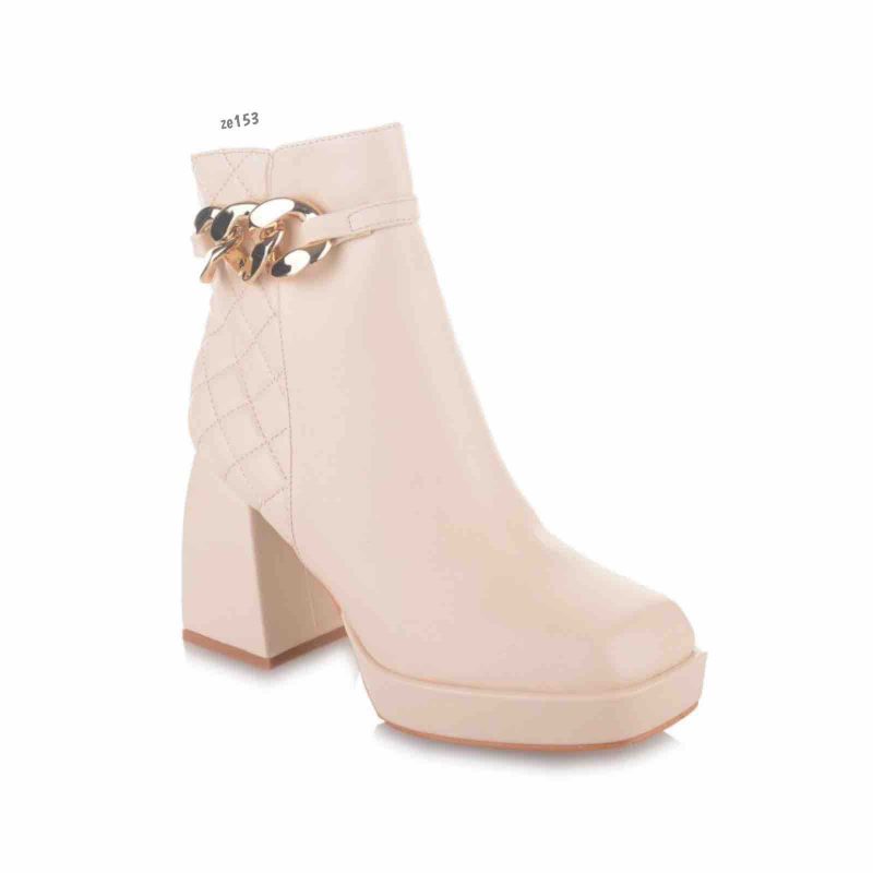 Botín beige cadena dorada tacón cuadrado 9cm C110-L682 - Image 2
