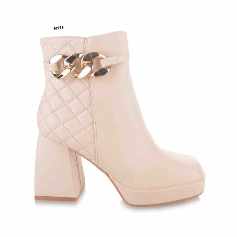 Botín beige cadena dorada tacón cuadrado 9cm C110-L682