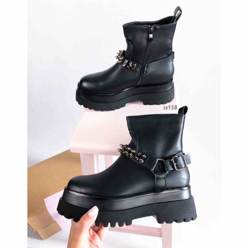 Botines negros cierre lateral correa taches plomo plataforma 6cm C78-SV-S9AX20217-1