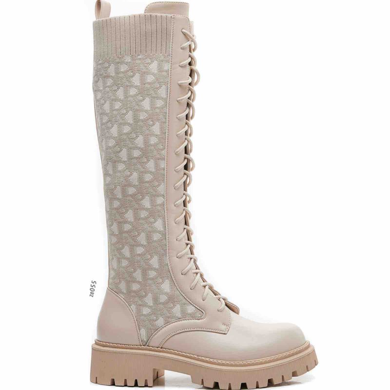 Bota beige caña alta acordonada detalles beige C84-7736A