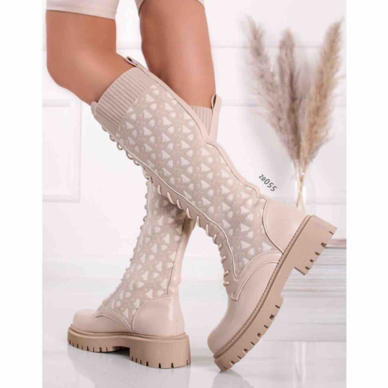 Bota beige caña alta acordonada detalles beige C84-7736A - Image 2