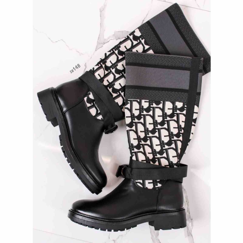 Bota negra caña alta correas negras partes beige C83-9983