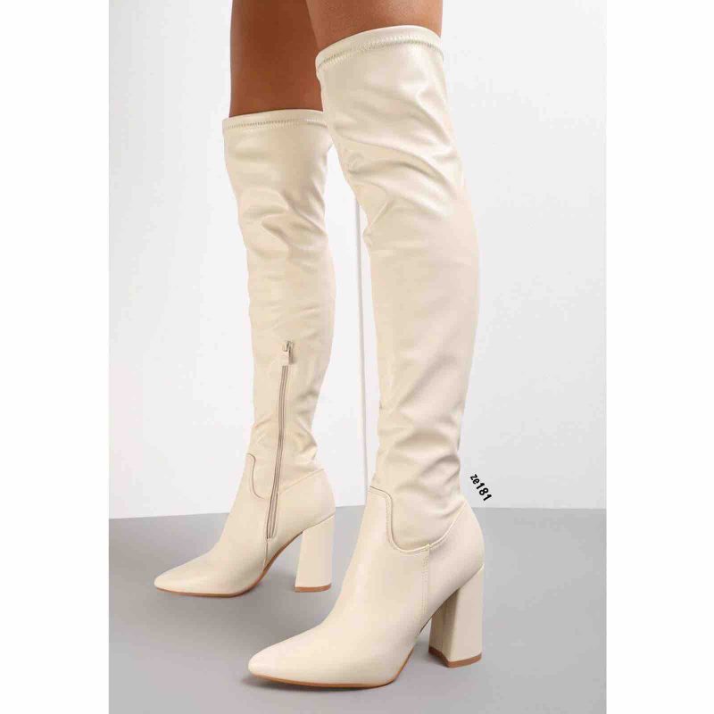 Bota caña alta beige cierre lateral tacón 9cm C115-NN177