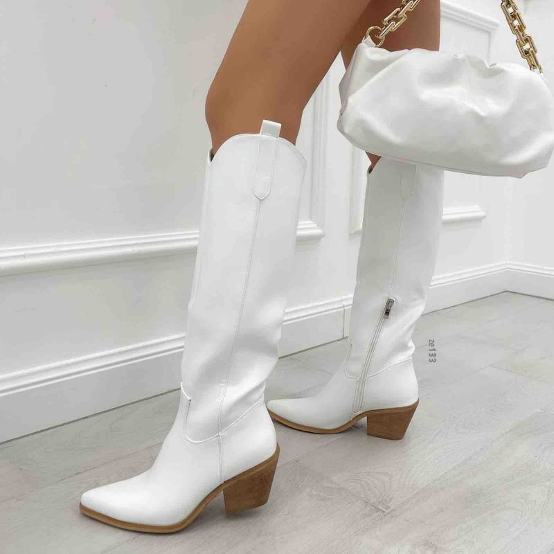 Bota texana caña alta blanca suela miel tacón 7cm C103-K2045