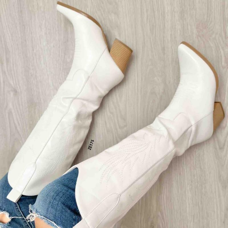 Bota texana blanca caña alta tacón 7cm C117-2G9X 6652-03