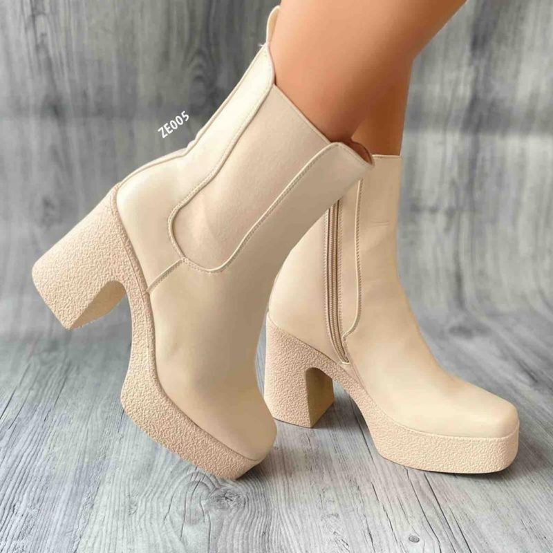 Botín beige resorte lateral cierre tacón 10cm C66-1959