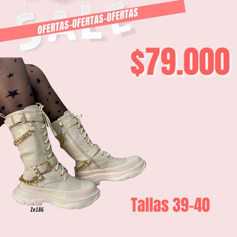 Botas caña media beige acordonada cadenas doradas C114-K66