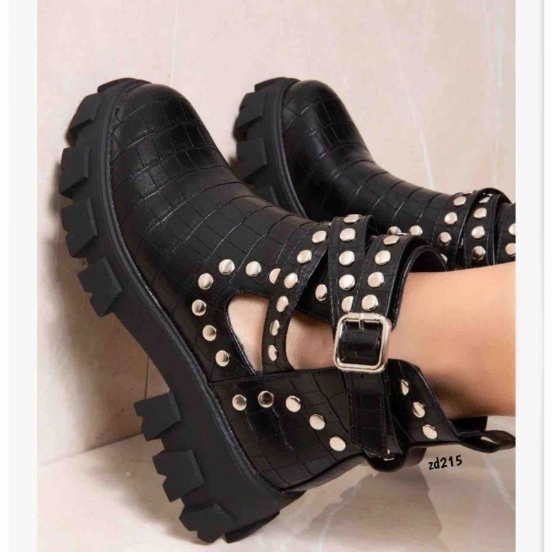 Botin Compra 94 168-300 Negro Croc apliques plateados tres correas tacon 5Cm - Image 2